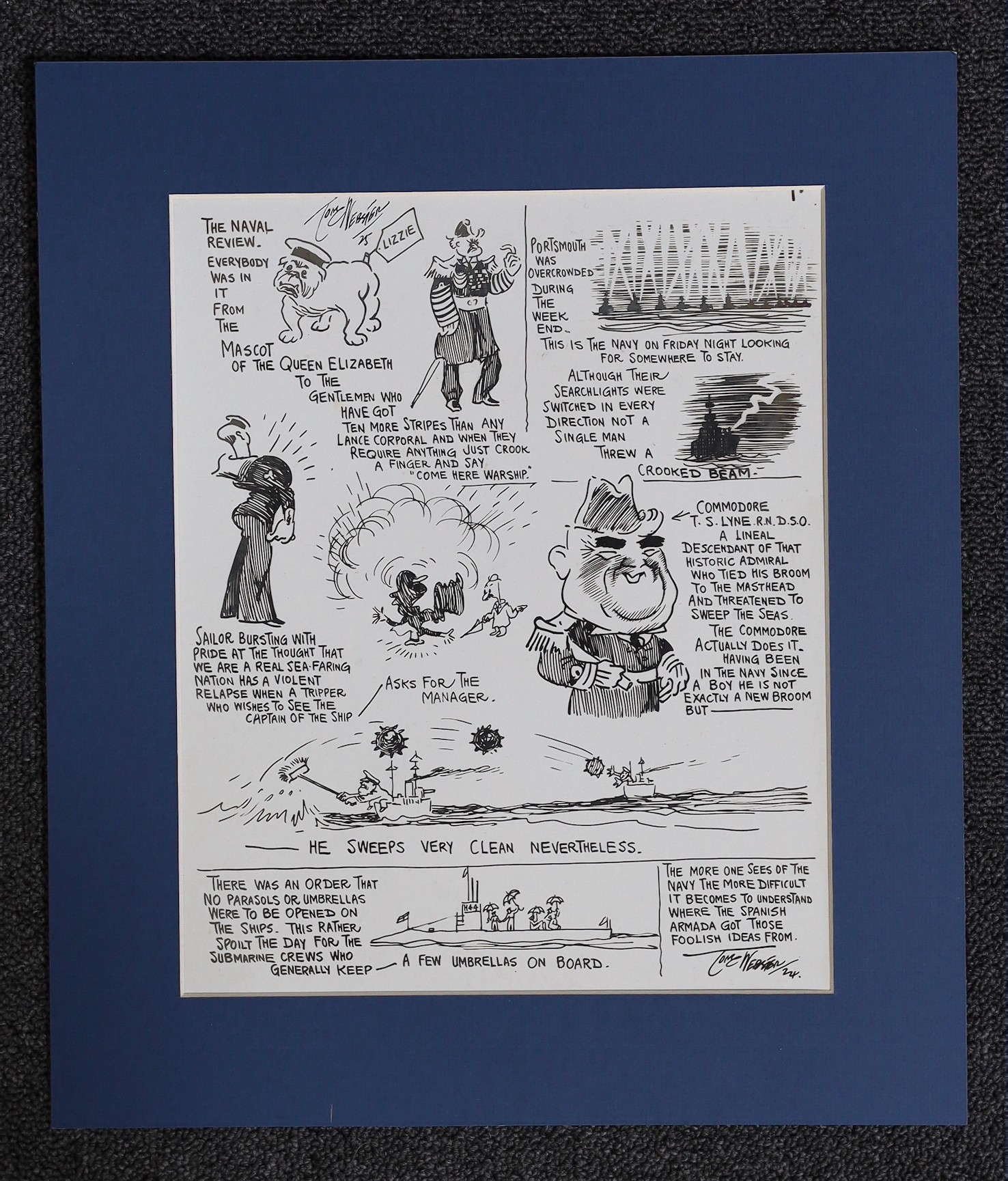 Tony Webster (Daily Mail cartoonist), 'The Naval Review', Royal Naval Review July 1924, ink on card, 30 x 24cm, unframed